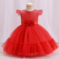 thumbnail image 2 of Vestido de niña para niños, vestido de tutú de Navidad con flores de lazo rojo, traje de fiesta de primer cumpleaños para niños pequeños, ropa de princesa de Año Nuevo 3T (etiqueta 100) Gao Jinjia LED, 2 of 2