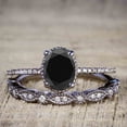 2 Carat Oval Lab Created Black Diamond Engagement Ring with 2pcs
