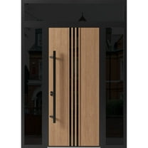 Front Exterior Prehung Steel Door / Ronex 1055 Teak / 2 Side and Top Exterior Window Sidelite / Entry Metal Modern Painted W12 36 12" x H80 16" Right hand Inswing