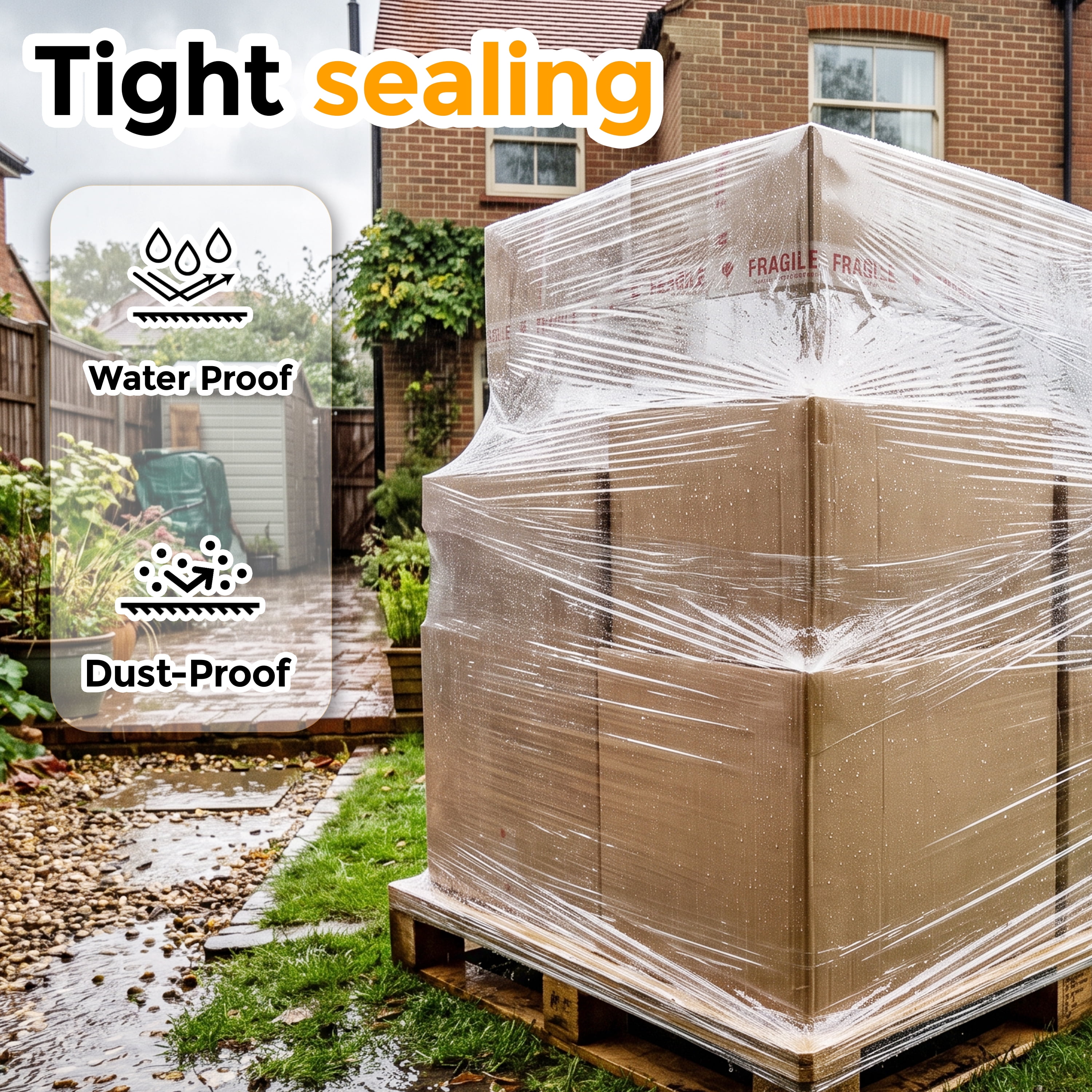 Stretch Wrap Film Roll 1000 FT 15 Inch Wide, Industrial Strength Plastic Wrap and Pallet Wrap with Handles for Moving Shipping, 80 Gauge 8-Pack