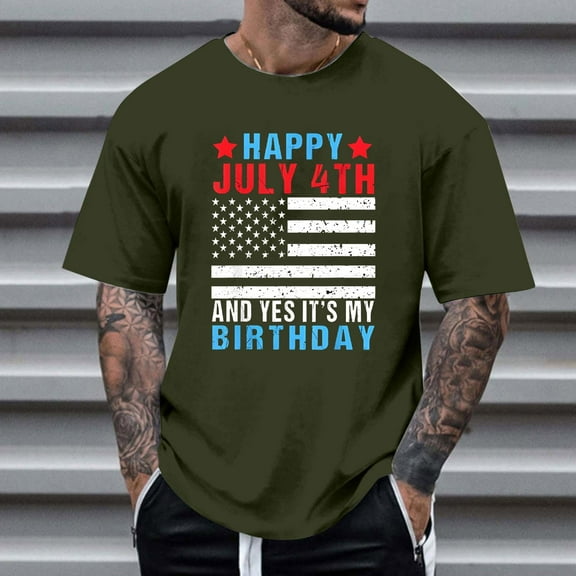 COSFO Casual Men T Shirts Independence Day Short Sleeve Crew Neck Tops Summer Pullover Loose Mens Graphic Tees