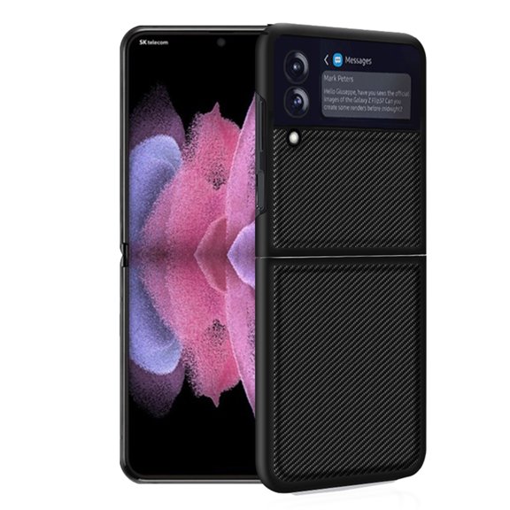 SaniMore Case for Samsung Galaxy Z Flip 3 6.7" 2021, Carbon Fibre Back Slim Shcokproof Anti-scratch 360°All-around Protective Drop Resistant Case for Samsung Galaxy Z Flip 3, Black