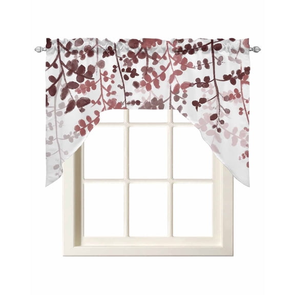 Leaves Swag Valances for Windows, Small Curtains Drapes, Pink Brown Summer Botanical Kitchen Window Curtains Over Sink Rod Pocket Window Treatment Valance for Bedroom/Bathroom 56"x36"