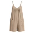 thumbnail image 5 of BODOAO Women's Casual Summer Romper V Neck Sleeveless Spaghetti Strap Loose Short Jumpsuit with Pockets, Easy Beach Vacation Travel Outfit for Daily, Resort and Brunch Wear Beige L, 5 of 5