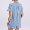 thumbnail image 3 of Short Sets 2 Piece Button Down Short Sleeve Shirts Cute Shorts Beach Vacation Lounge Matching Outfits Light Blue M, 3 of 4