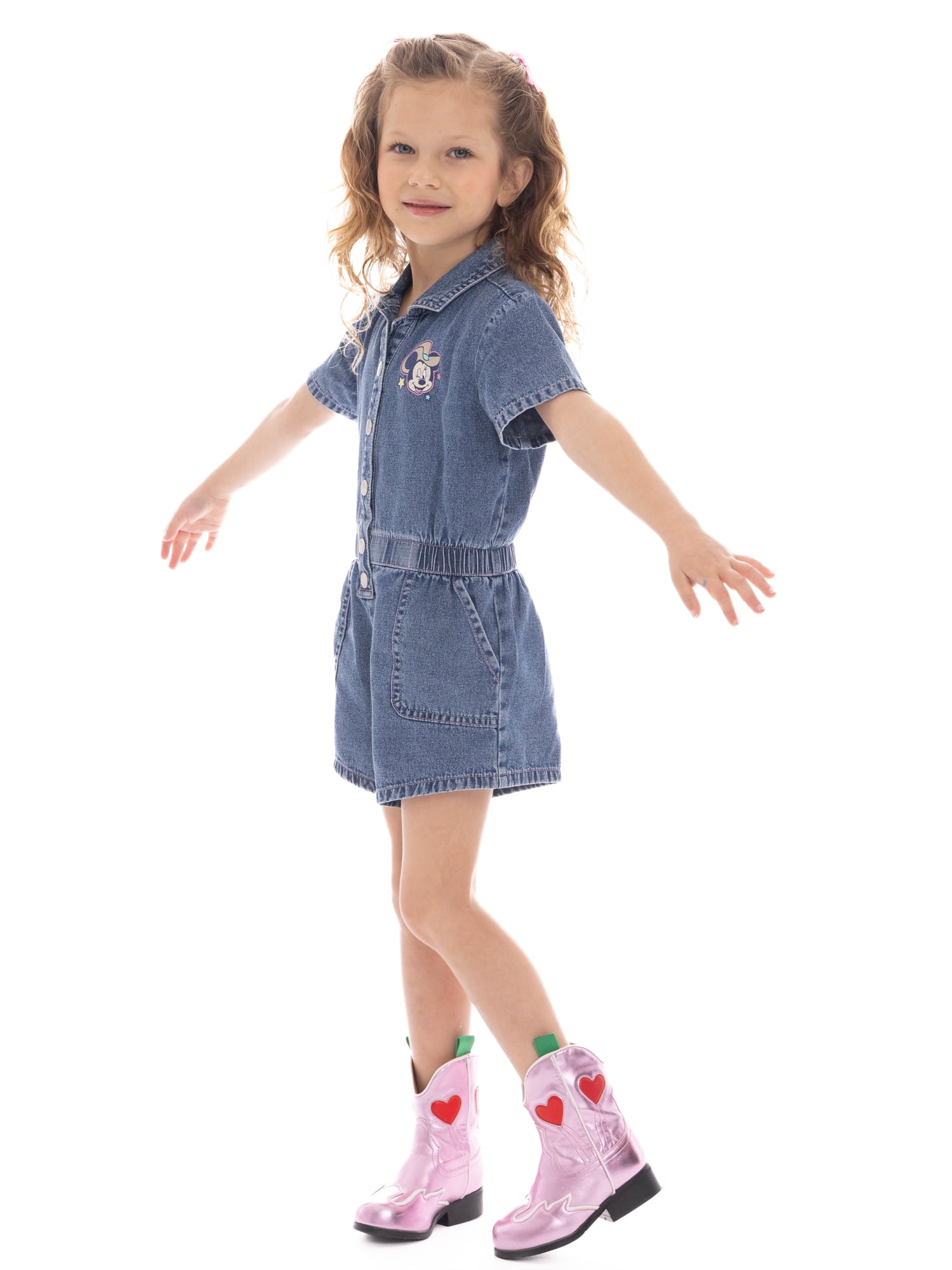 Minnie Mouse Toddler Girl Western Graphic Print Short Sleeve Denim Romper, Sizes 12M-5T