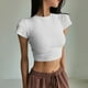 thumbnail image 2 of Blusa túnica de manga corta con cuello redondo y estampado liso para mujer, tejido de algodón, ropa informal/de diario, tallas S-XL, 2 of 5