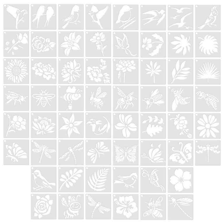 Jytue 60 Pieces Painting Stencils on Wood Canvas Reusable Stencil Template Assorted Drawing Templates Decorative Bird Floral Stencils for Card Making
