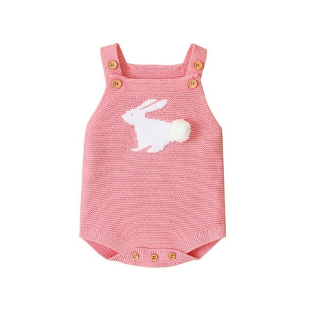 

Nokpsedcb Infant Baby Girls Romper Wide Strap Cartoon Rabbit Print Button Closure Cotton Romper Pink 18-24 Months