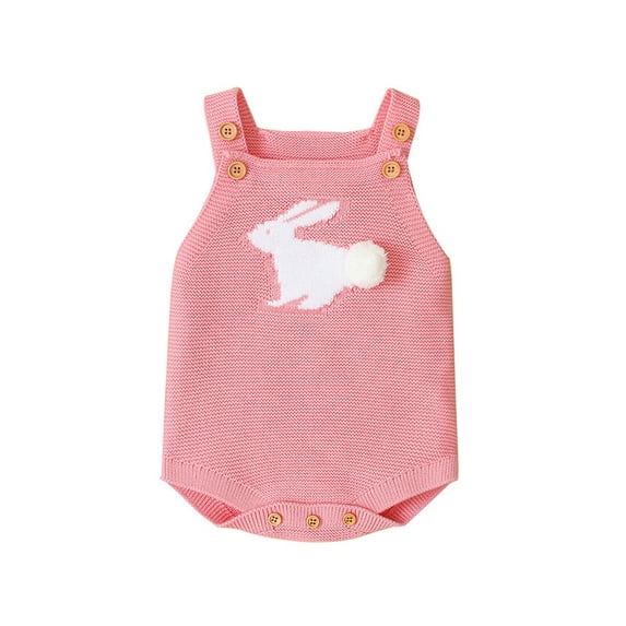 Qmyliery Infant Girls Romper, Wide Strap Cartoon Rabbit Print Cotton Romper Gift