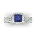thumbnail image 2 of 2.01 ct Brilliant Princess Cut Tanzanite 14k White Gold Halo Solitaire with Accents Engagement Bridal Wedding Ring Band Set size 6.75, 2 of 7