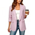 thumbnail image 2 of Women's Striped Blazer Open Front Lightweight Long Sleeve Jacket Business Casual Office Work Wear Top, 2 of 6