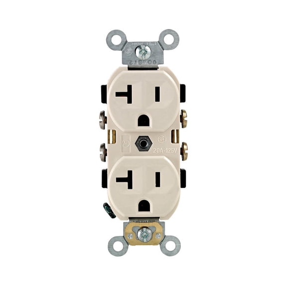 Leviton CBR20-00T 20A 125V Duplex Light Almond Outlet 4.06 Hx1.35 Wx1.08 D in.