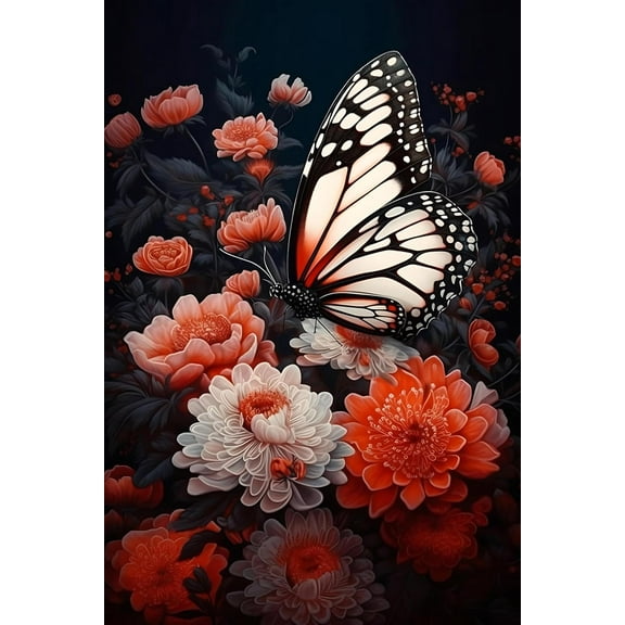 Minimalist Home Decor Wall Art - Red & White Butterfly - Black And White Wall Art - Colorful Printed Canvas Poster Artwork - Great for Home Wall Decor Gifts Frameless 12x16inch