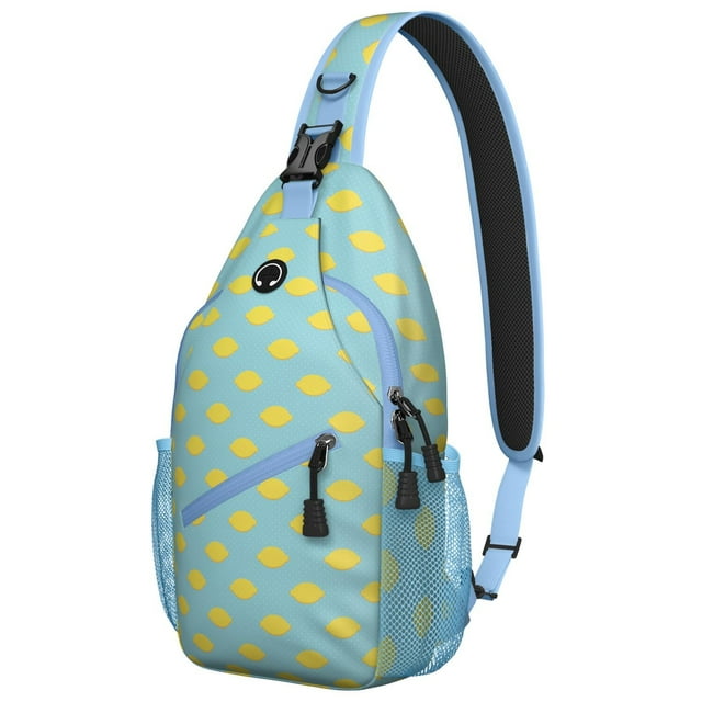 Lightweight Lemon Print Travel Sling Backpack, Cute Retro Vintage Floral Pattern, Multi-Functional Crossbody Bag with Fresh Bright Yellow Fruit Design