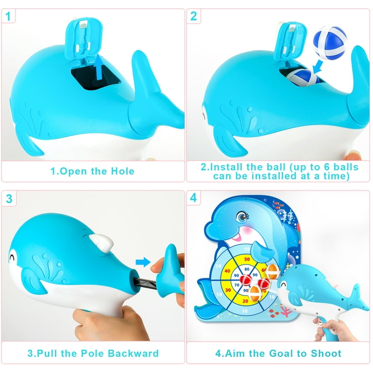 Nbpower Dolphin Dart Board Bath Toys for Kids Ages 4-8, Target Shooting  Toys Games for Kids Ages 4-8, Shooting Bathtub Toys with 12 Sticky Balls,  Indoor Outdoor Games Water Toys for Kids