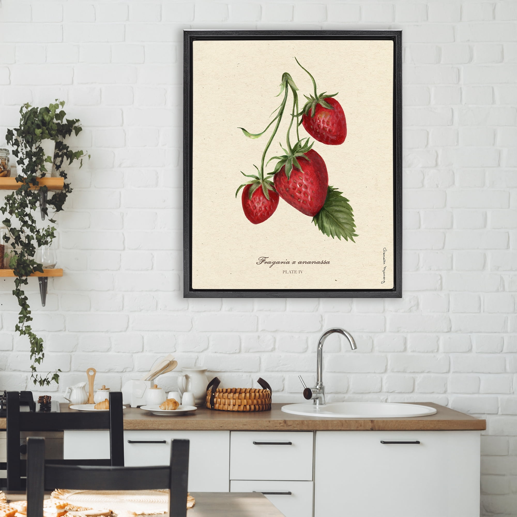 Stupell Industries Strawberry Fruit Portrait Black Framed Floater Canvas Wall Art, design by Danielle Murray