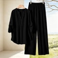 thumbnail image 2 of Ashirexll Womens 2 Piece Outfits Fashion Linen Blend Long Sleeve Top with Matching Pants Pocket Casual Set, 2 of 7