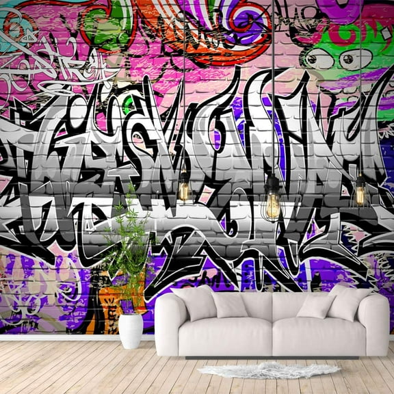 IDEA4WALL 6pcs Banksy Street Graffiti Peel and Stick Wallpaper Removable Wall Murals Large Wall Stickers for Home Decoration, 100"x24"