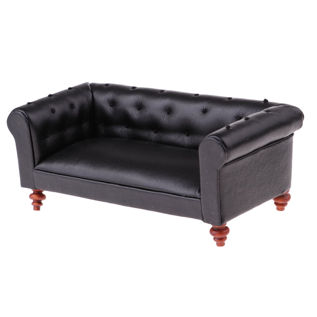 Dollhouse furniture 1/12 scale Miniature black leather Sofa and chair 3 pcs set 