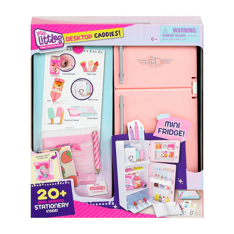 Real Littles Desktop Caddies, Mini Pink Fridge with 20+ Real Working  Stationery, Ages 6+ 
