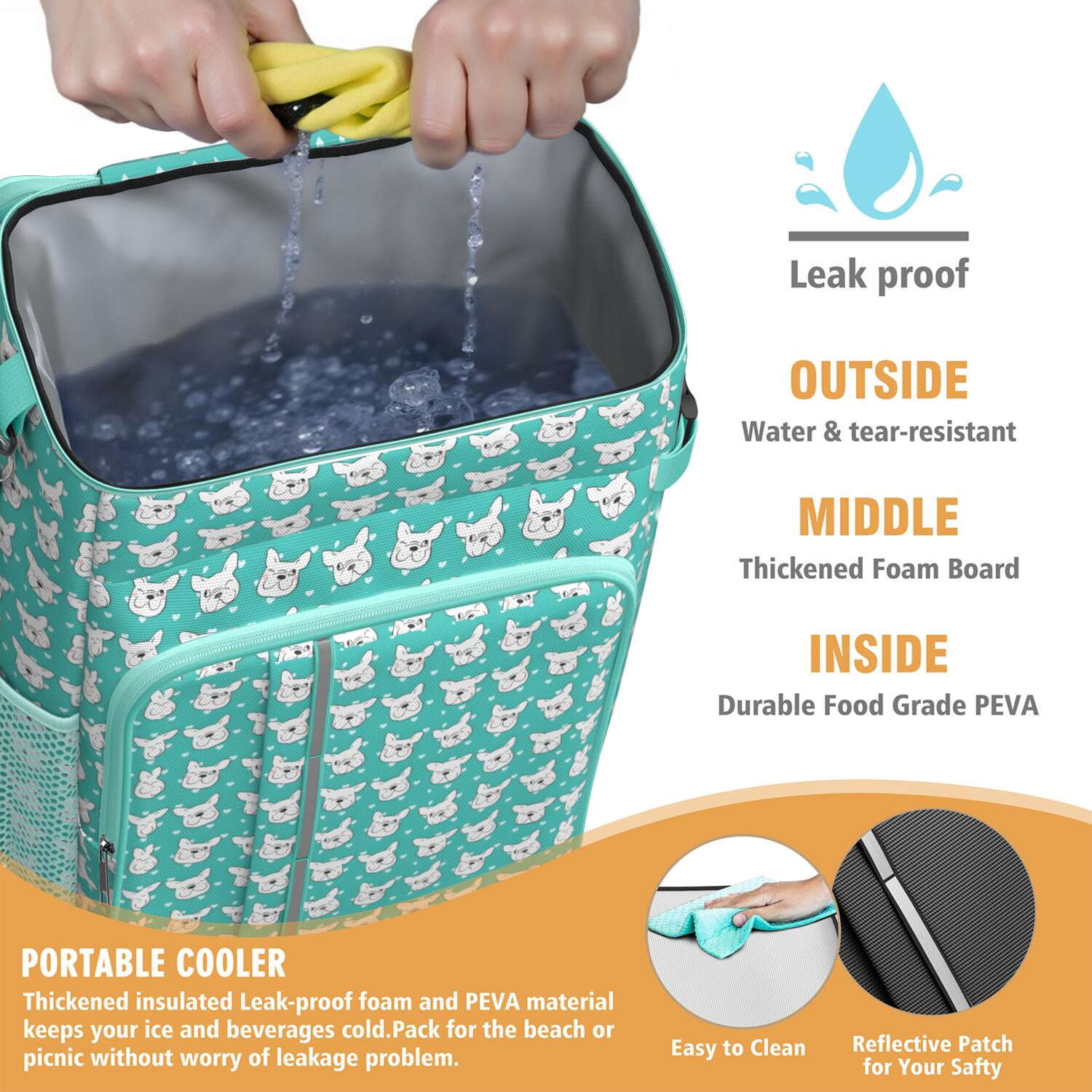 Travel Cooler Bag - Esign Of Head Pug Dog Camping Beer Cooler Backpack with Bottle Opener- Waterproof Insulated Picnic Backpacks - Cooler Bag for Beach