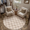 thumbnail image 3 of BERTHMEER 6'x6' Round Area Rugs for Living Room Dining Room Bedroom Office Geometric Modern Checkered Farmhouse Carpets Non Slip Machine Washable, Brown, 3 of 5