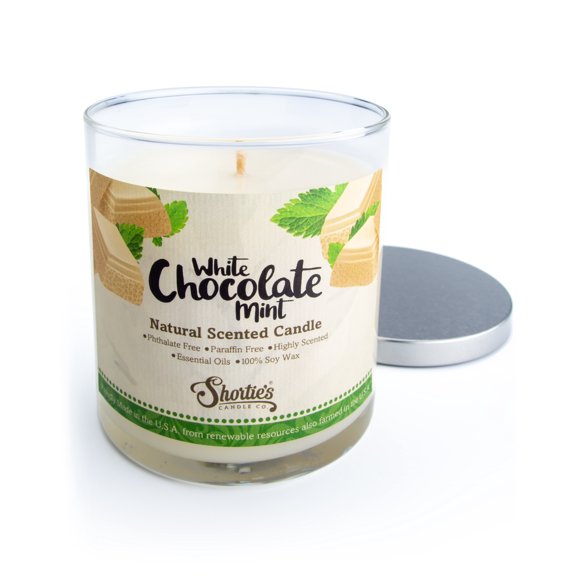 White Chocolate Mint Scented Natural Soy Candle, Essential Fragrance Oils, 100% Soy, Phthalate & Paraben Free, Clean Burning, 9 Oz.