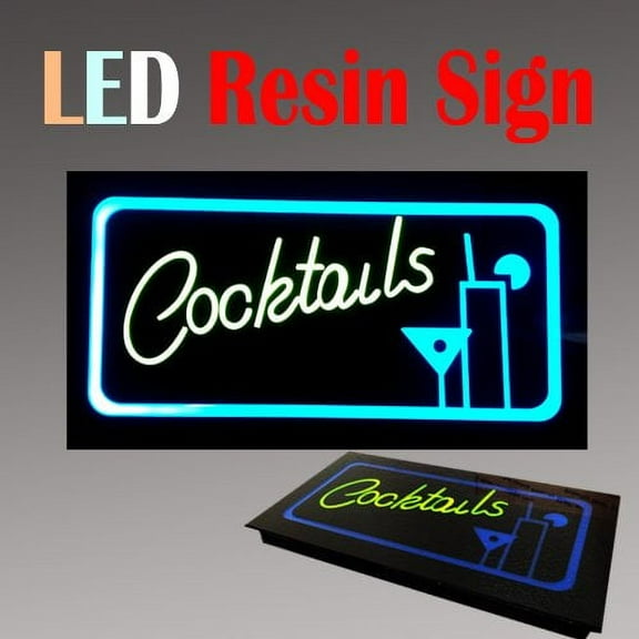 Lighted LED Resin Window Sign Cocktails Bar Restaurant Non Neon Display 17"x 9" Beer Day and Night