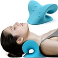 thumbnail image 1 of Relajador de cuello y hombros, dispositivo de tracción cervical para aliviar el dolor y alineación de la columna cervical, camilla de cuello de almohada quiropráctica (azul), 1 of 4