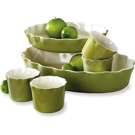 6 Pc. Ruffle Stoneware, Sage Green