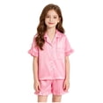 thumbnail image 2 of eczipvz Girls Pajamas Satin Pajama Set Silk Pjs Short Sleeve Sleepwear Loungewear Clothes Set Pink 4-5 Years, 2 of 7
