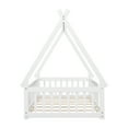 thumbnail image 5 of Twin Size House Floor Bed, Wood Montessori Bed Frame with Fence Guardrails, House Beds for Bedroom（Twin,White), 5 of 10