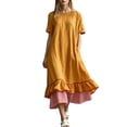 thumbnail image 2 of LEKWK Maxi Dresses for Women Color Block Short Sleeve Tiered Flowy Dress Ruffle Striped Hem A Line Sundress Summer Fashion Beach Vacation Outfits, 2 of 7