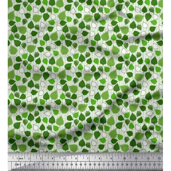 Soimoi Silk Fabric Stripe & Leaves Print Fabric by The Yard 42 Inch Wide