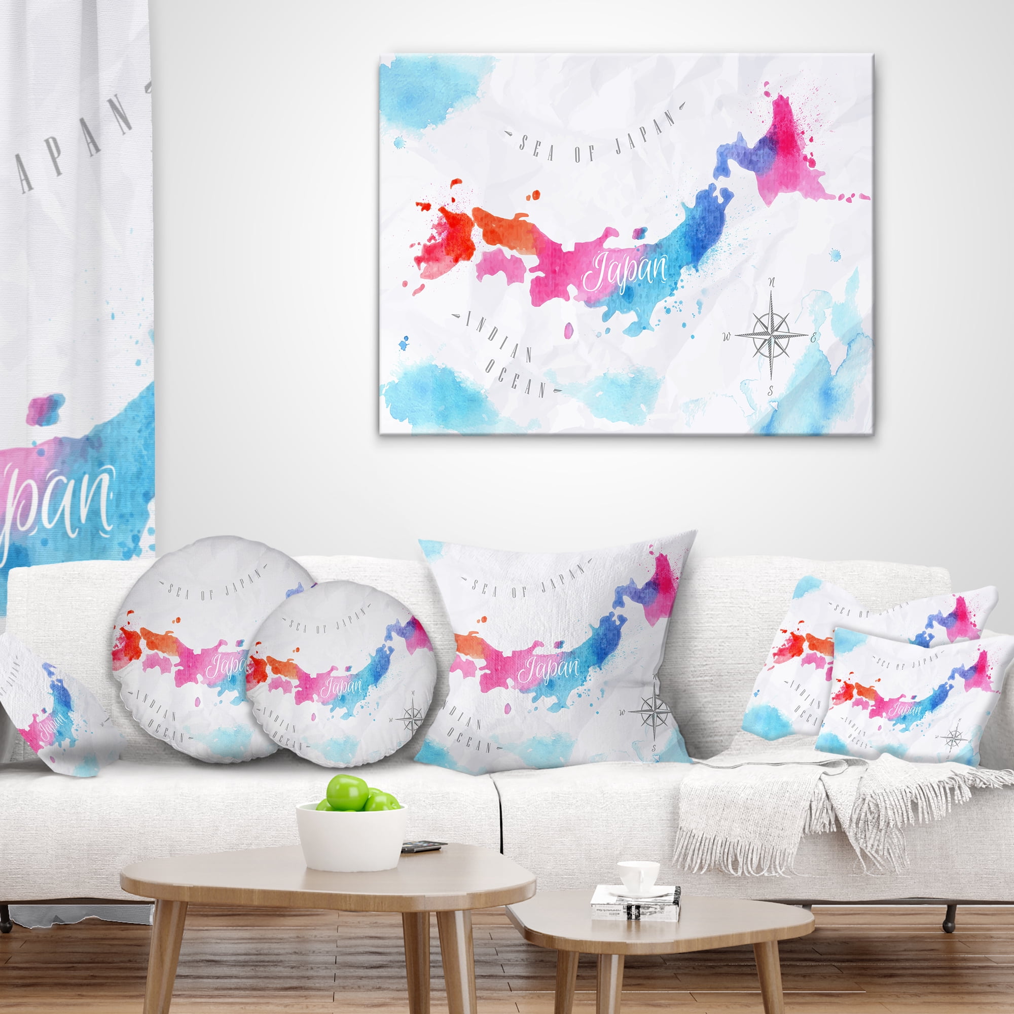 Designart Japan Map Watercolor - Abstract Throw Pillow - 12x20