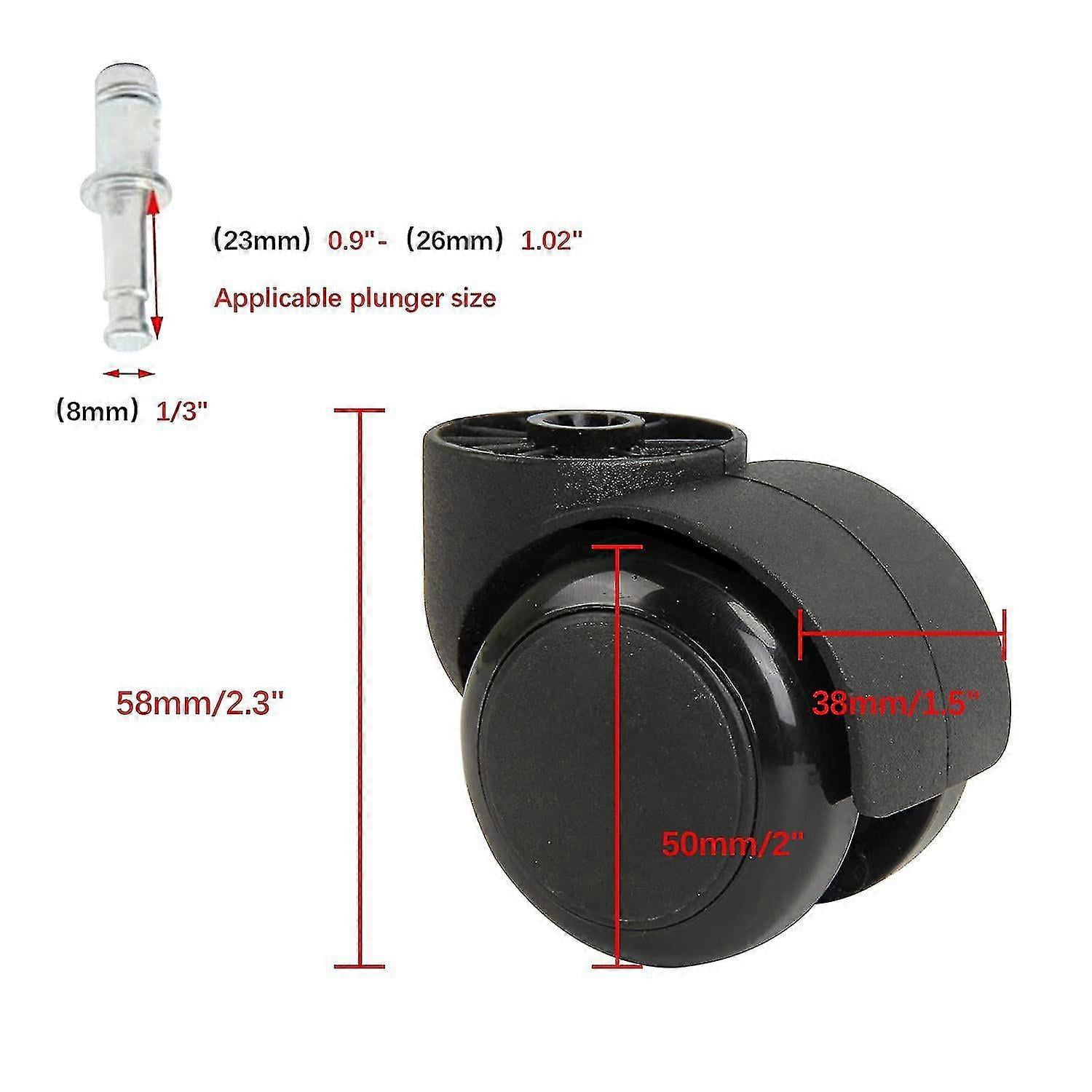 2 Inch Black Silent Stemless Caster - Replacement Chair Wheels For Office Chairs - Furniture Casters - 5pcs-Yvan