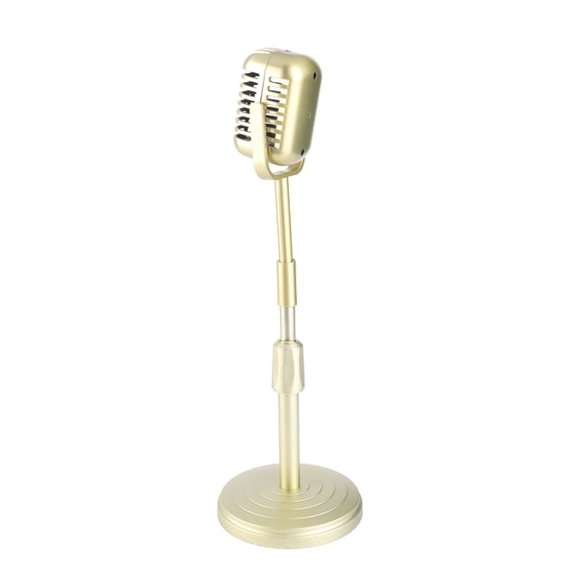 Simulation Old Fashioned Microphone Model, 33-41cm Height Adjustable Retro Style Mic Prop Set with Stable Base and Support Rod for Photography Party Decor