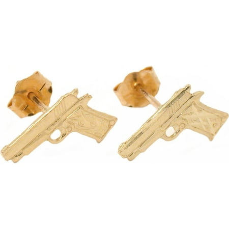14k Gold Semi-Automatic Handgun Earrings 7mm (Best Semi Automatic Handgun For A Woman)
