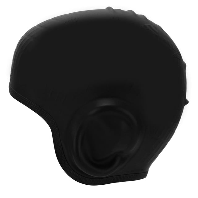 Gorro de natación de silicona impermeable con protección para los oídos, 3D, gran elasticidad, para cabello largo, para adultos, color negro