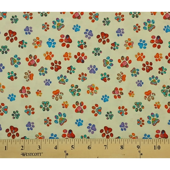 Cotton Quilt Room Kitties Cream Dogs Cats Pawprint Animal Pet Quilting Treasures Cotton Fabric Print by the Yard (2600-30381-E)