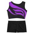 thumbnail image 3 of YIZYIF Girls Shiny Glitters Crop Top with Boy-Cut Shorts Workout Exercise Outfit Set Dance Gym Suit Purple 10, 3 of 5