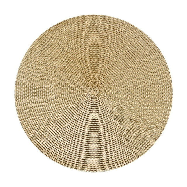 yulier 15 inch Round Woven Placemats Non Slip Heat Resistant Round Table Mats Washable Place Mats for Kitchen Dining Table Party Decoration, Gold