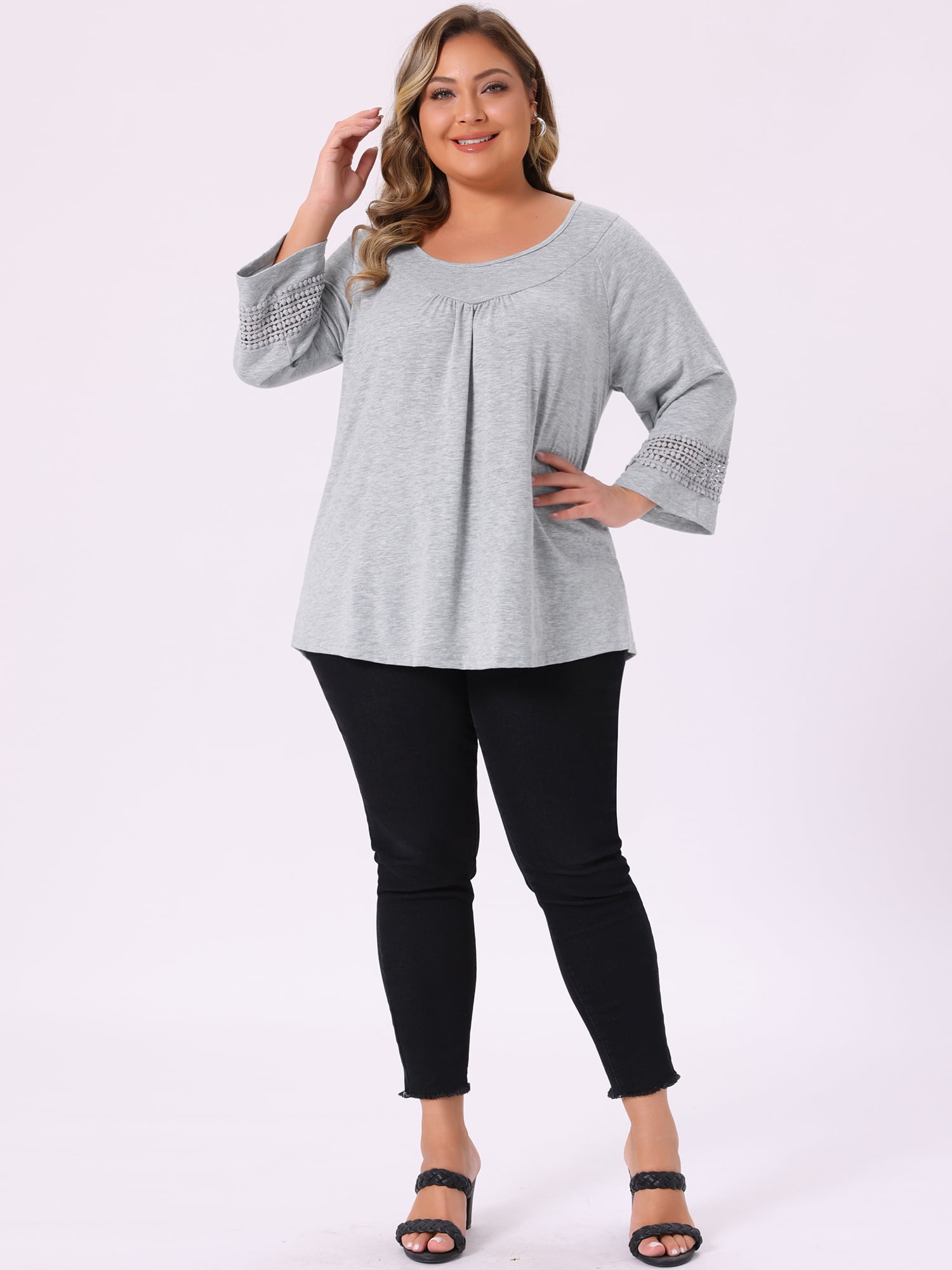 DARING DIVA Women's Plus Size Winter Kimono Long Sleeve Casual Top 1X Gray