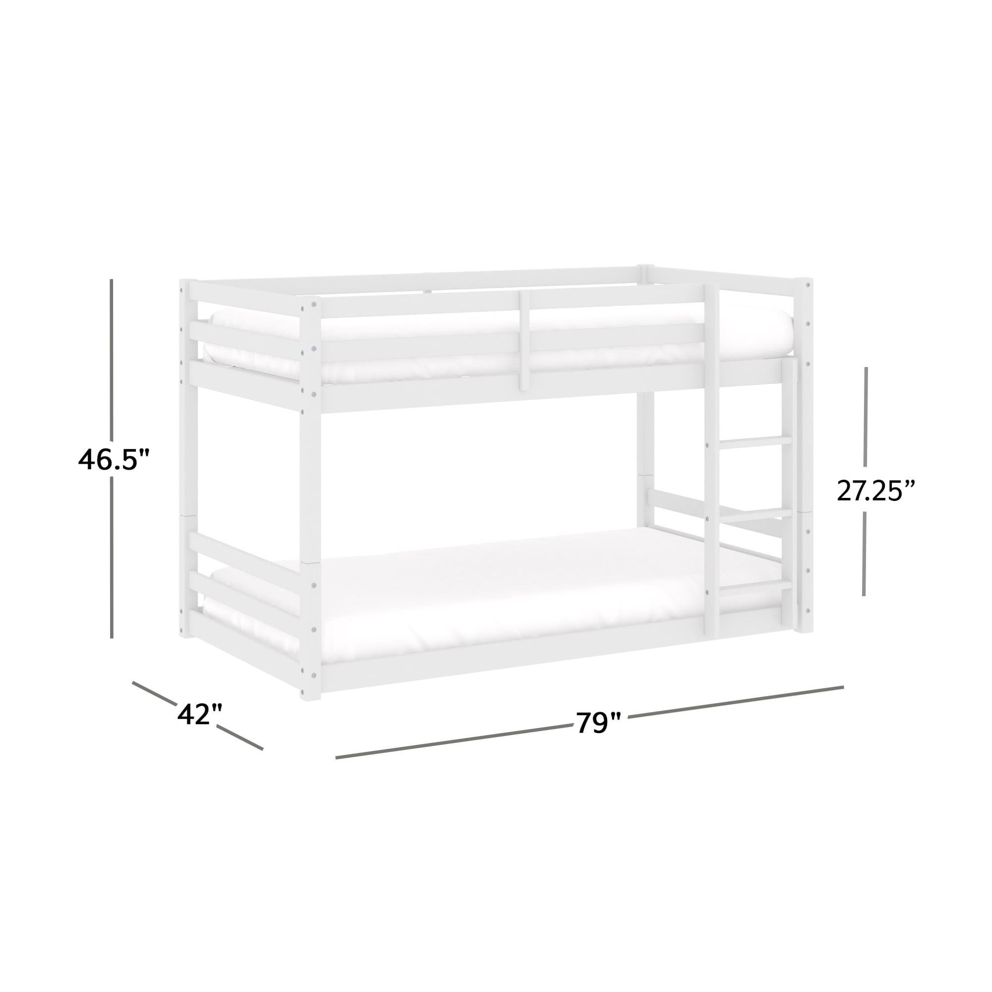 HH2 Home Essentials Campbell Wood Twin Over Twin Floor Bunk Bed, White