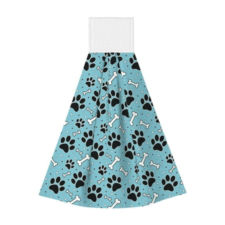 

Easygdp Cute Dog Footprints Kitchen Hand Towels Hanging Tie Towels Fast Drying Dish Cloth with Loop for Bathroom Restroom Home Decor