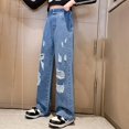 thumbnail image 2 of KAUOD Ripped Jeans for Teens Girls Wide Leg Jeans High Waisted Straight Leg Baggy Jeans Kids Y2K Streetwear Denim Pants, 2 of 7