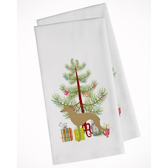 Italian Greyhound Merry Christmas Tree White Kitchen Towel Set of 2 Dish Towels