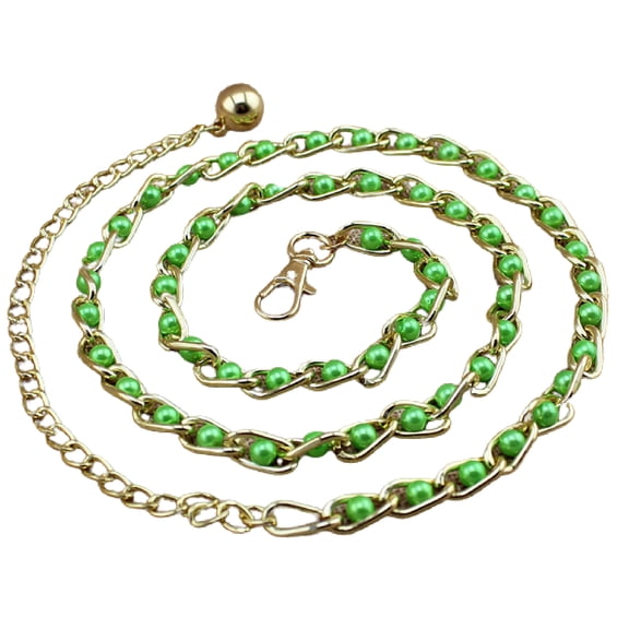 Yesbay Women Faux Pearl Metal Thin Waist Chain Belt Bead Tie Waistband Strap