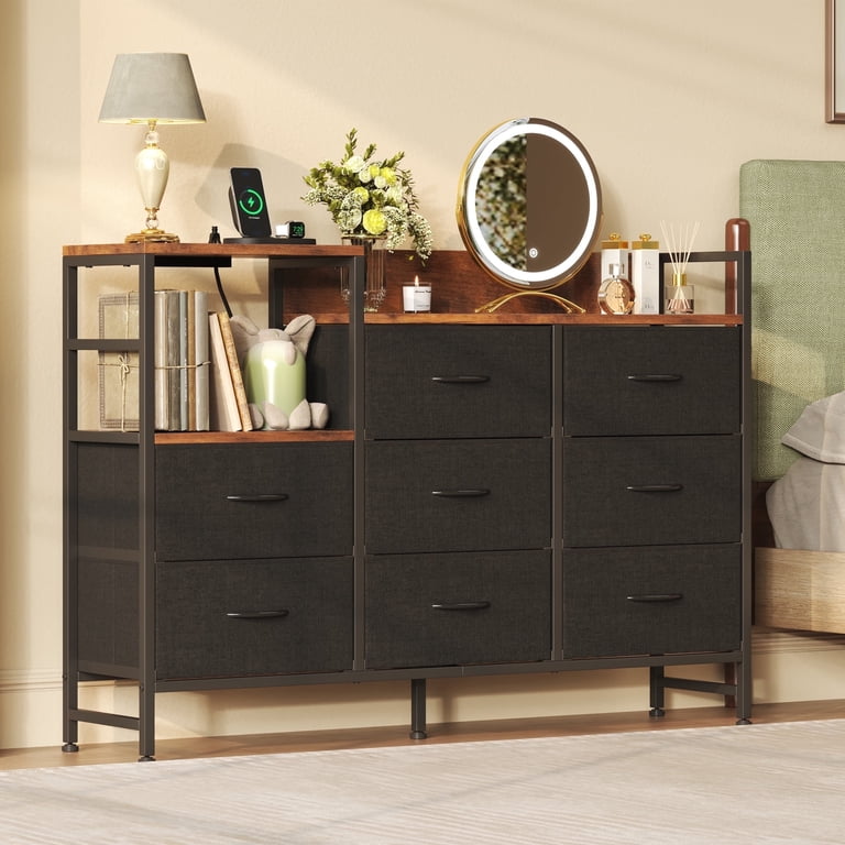 walmart joqixon 8-drawer dresser Joqixon 8-Drawer Dresser with Built-in Power Outlet, Wooden Shelves for  Bedroom Storage Organization - Non-Woven Fabric Design